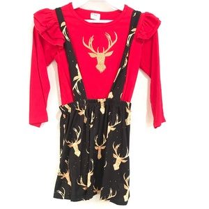 Little Girls Toddler Kids Christmas Reindeer 2 pieces shirt skirt set girls red